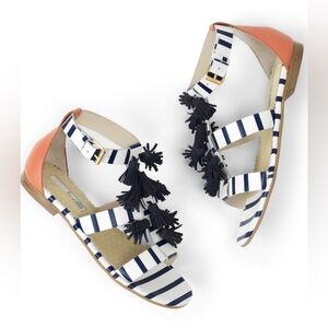 Biden leather gladiator sandals 39 navy blue and white stripes
tassels coastal